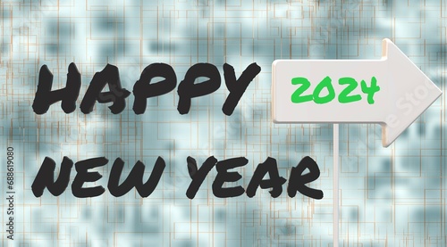 2024 direction showing rightside with happy new year text on creative abstract background with 3D rendering illustration for anniversary concepts
