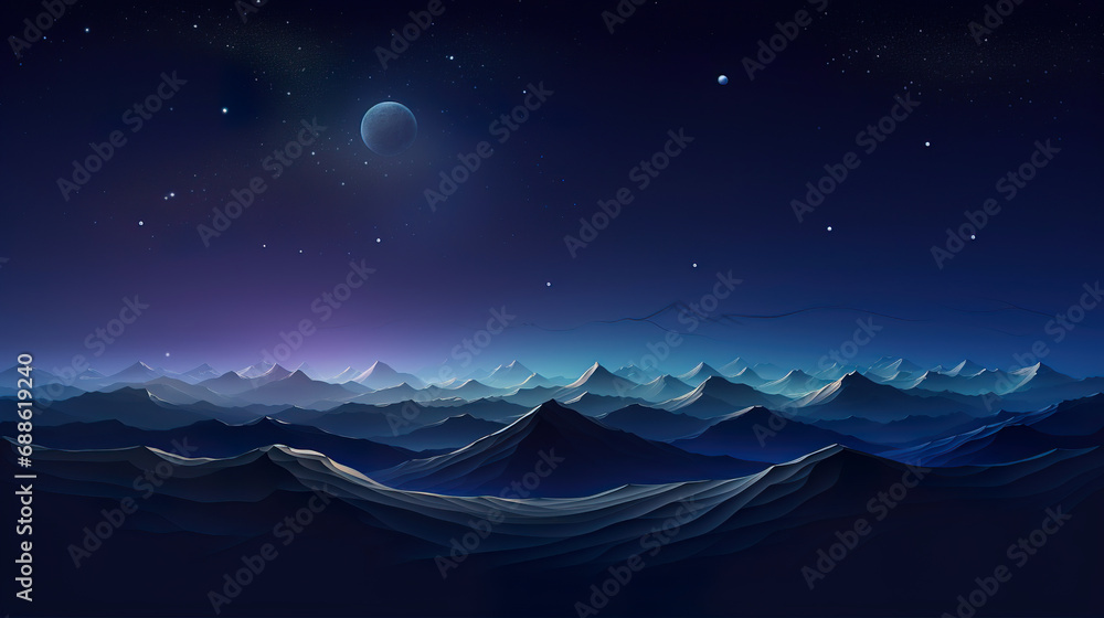 Mountain Landscape with Moon in Sky. Generative Ai