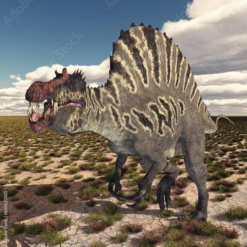 Dinosaurier Spinosaurus in einer Landschaft