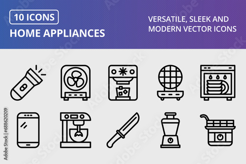 Home Appliances Thick Line Icons Set