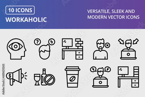Workaholic Thick Line Icons Set