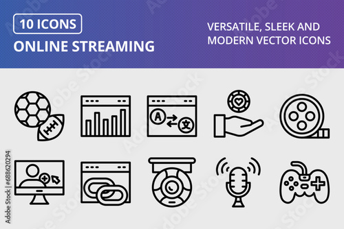 Online Streaming Thick Line Icons Set