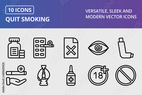 Quit Smoking Thick Line Icons Set