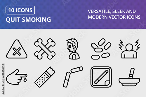 Quit Smoking Thick Line Icons Set