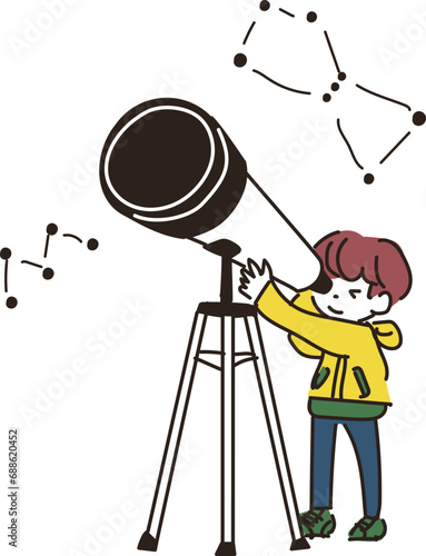 天体望遠鏡をのぞく子供