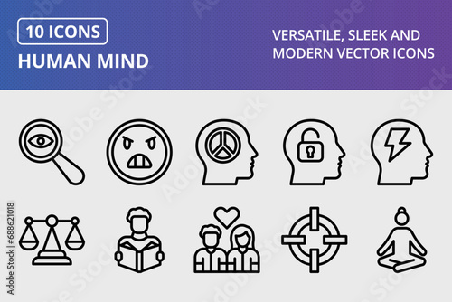 Human Mind Thick Line Icons Set