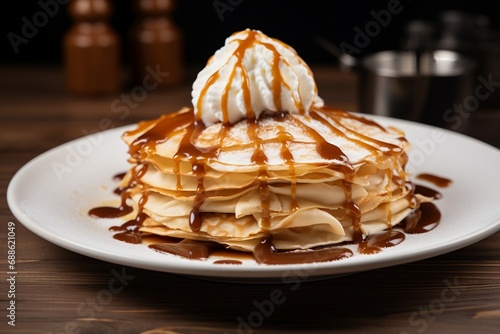 Pancake with cream in plate