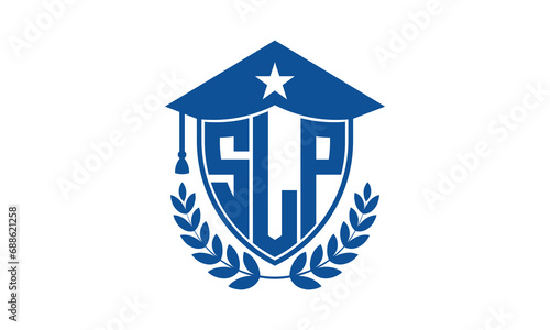 SLP three letter iconic academic logo design vector template. monogram, abstract, school, college, university, graduation cap symbol logo, shield, model, institute, educational, coaching canter, tech photo