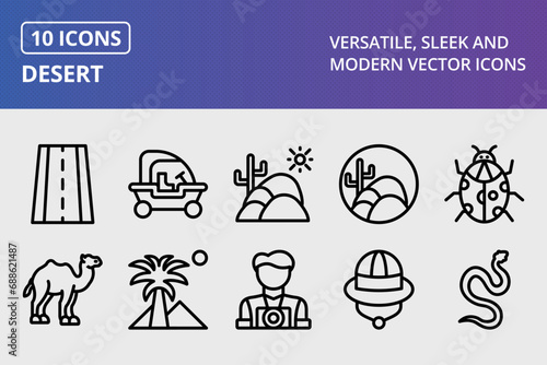 Desert Thick Line Icons Set
