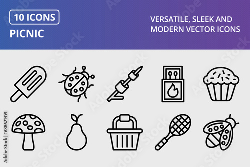Picnic Thick Line Icons Set