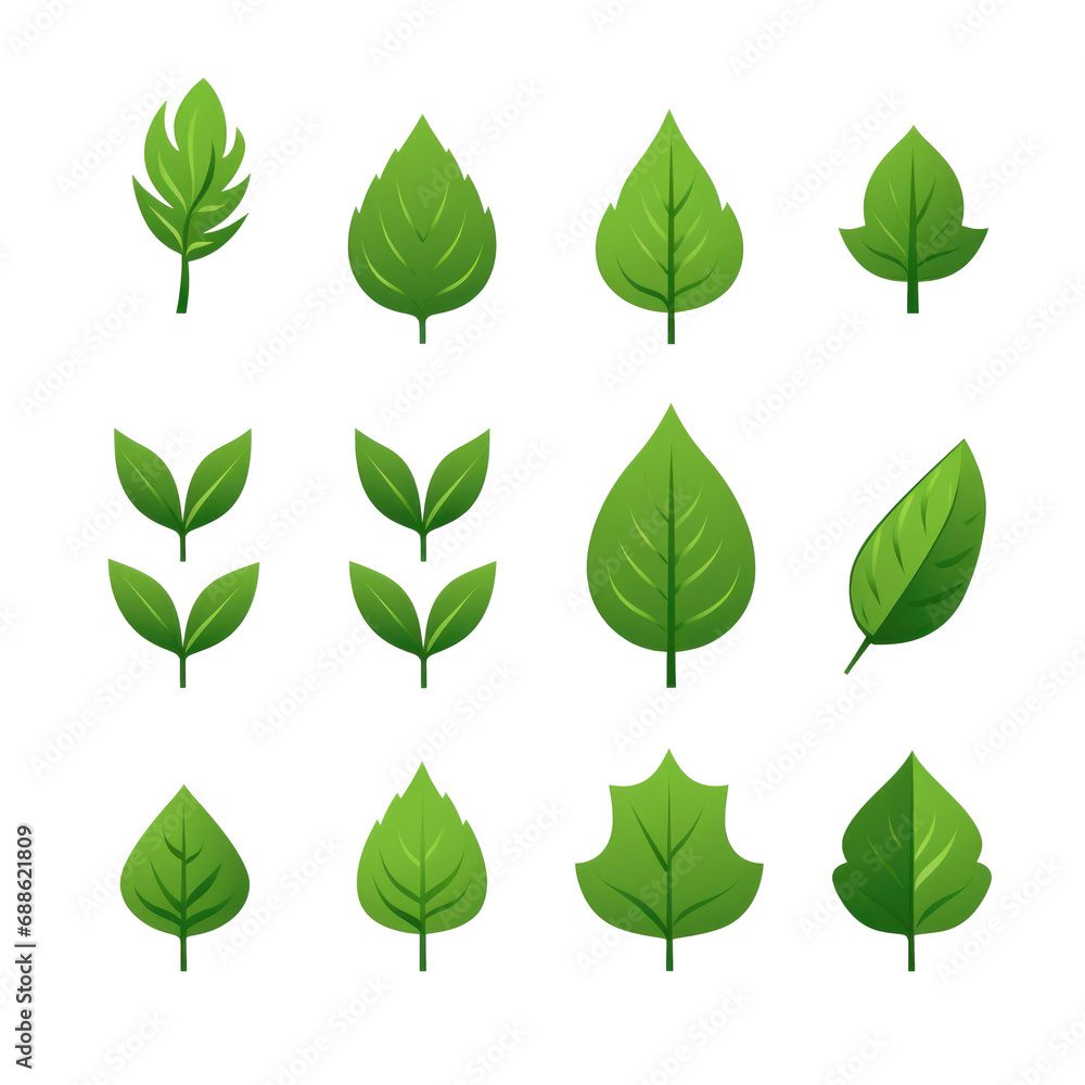 Set of leaves green leaf nature art illustration, white background, png Set of leaves green leaf nature art illustration, white background, png