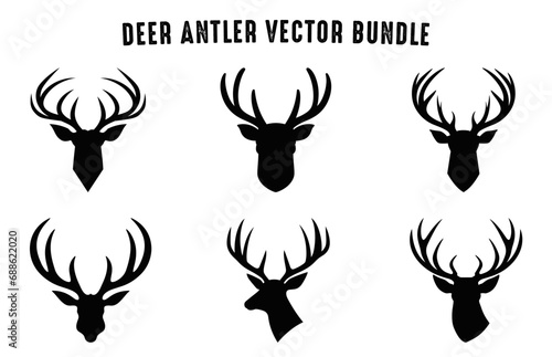Deer antler silhouettes vector art Set, Deer antlers Silhouette black Clipart bundle photo