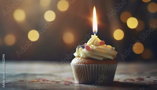 Birthday Cupcake With One Candle with empty space