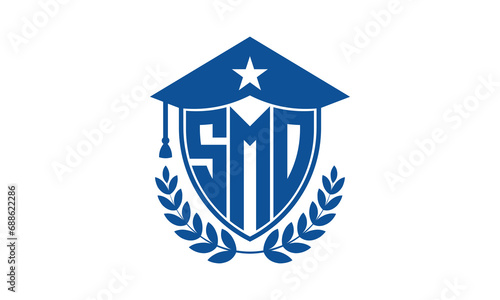 SMO three letter iconic academic logo design vector template. monogram, abstract, school, college, university, graduation cap symbol logo, shield, model, institute, educational, coaching canter, tech