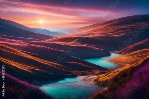 An ethereal and dreamlike portrayal of the Port Hills, with swirling colors, floating elements, and a mystical ambiance