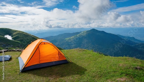 Camping tent on top of the mountain