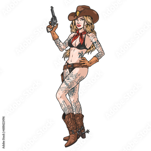 Woman cowboy element colorful vintage