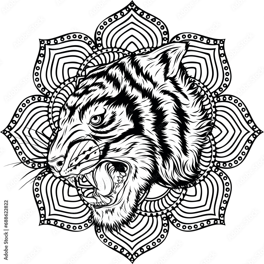 outline of Tiger head vector illustration design
