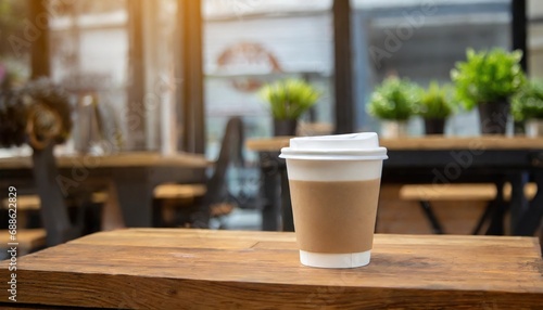 Fototapeta Naklejka Na Ścianę i Meble -   coffee on wooden table for take away, in coffie shop 