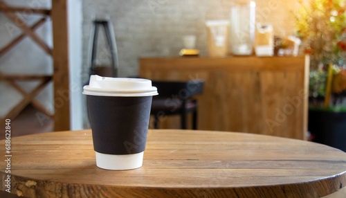 Fototapeta Naklejka Na Ścianę i Meble -   coffee on wooden table for take away, in coffie shop 