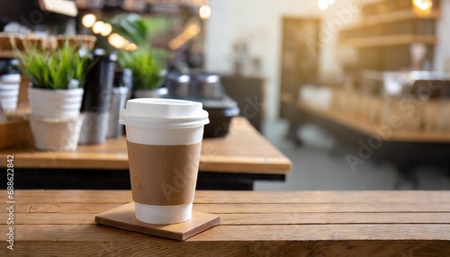 Fototapeta Naklejka Na Ścianę i Meble -   coffee on wooden table for take away, in coffie shop 