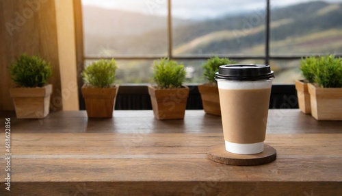 Fototapeta Naklejka Na Ścianę i Meble -   coffee on wooden table for take away, in coffie shop 