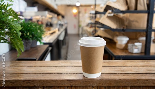 Fototapeta Naklejka Na Ścianę i Meble -   coffee on wooden table for take away, in coffie shop 