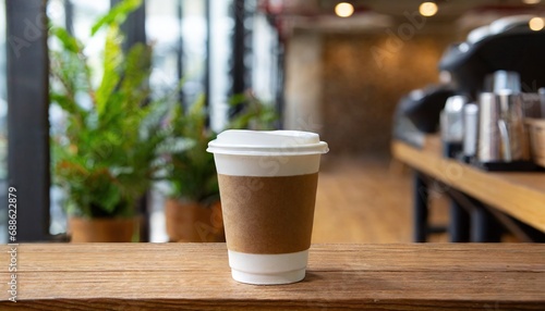 Fototapeta Naklejka Na Ścianę i Meble -   coffee on wooden table for take away, in coffie shop 