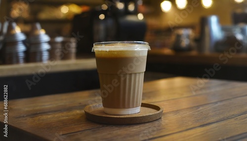 Fototapeta Naklejka Na Ścianę i Meble -   coffee on wooden table for take away, in coffie shop 