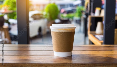 Fototapeta Naklejka Na Ścianę i Meble -   coffee on wooden table for take away, in coffie shop 