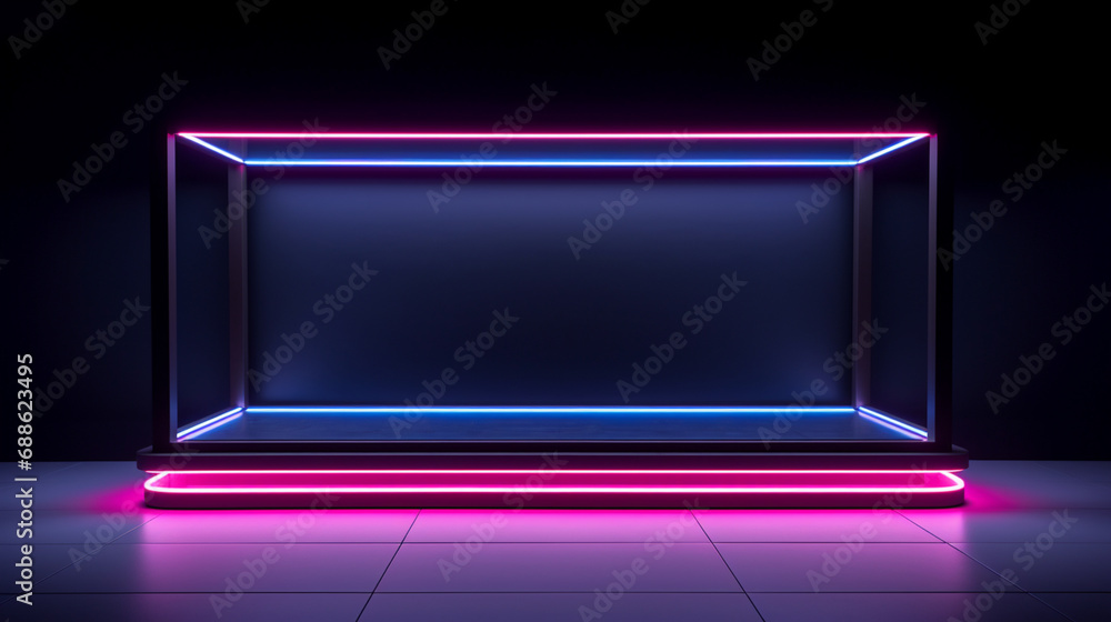 product display background with light frame. 3d podium for your product. Generative AI product display background with light frame. 3d podium for your product. Generative AI