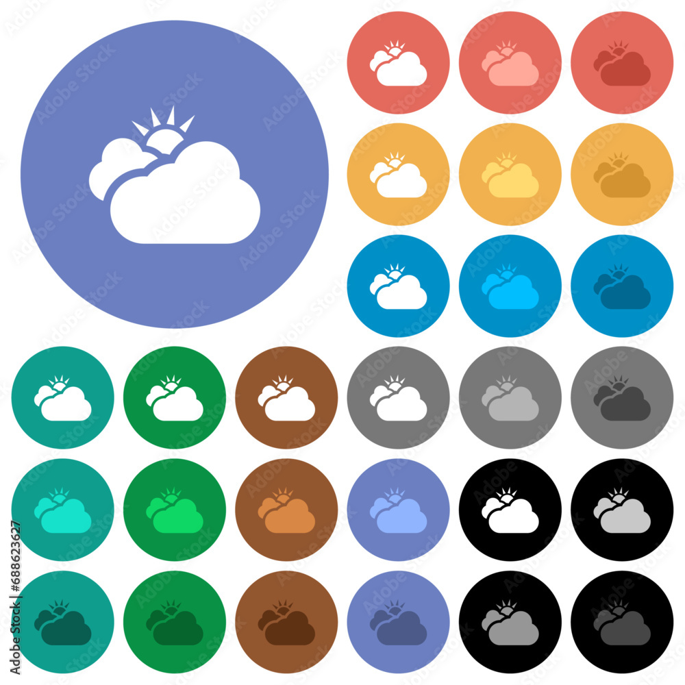 Strongly cloudy weather round flat multi colored icons