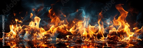 Fire Flames On Black Background , Banner Image For Website, Background, Desktop Wallpaper
