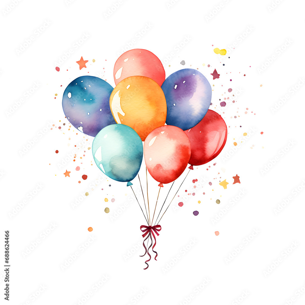 colorful balloons party watercolor illustration