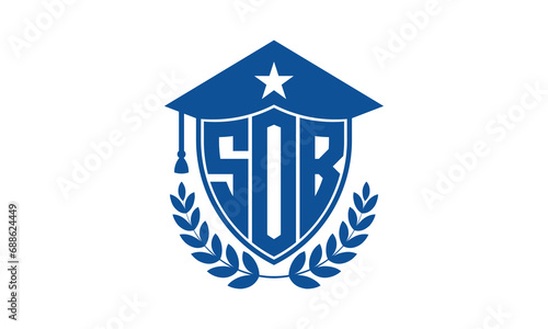 SOB three letter iconic academic logo design vector template. monogram, abstract, school, college, university, graduation cap symbol logo, shield, model, institute, educational, coaching canter, tech
