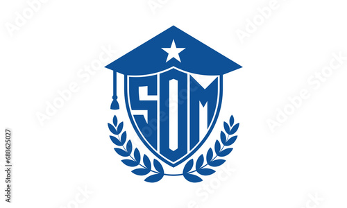SOM three letter iconic academic logo design vector template. monogram, abstract, school, college, university, graduation cap symbol logo, shield, model, institute, educational, coaching canter, tech