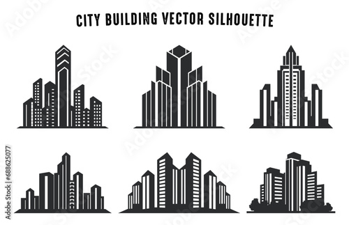 City Building Silhouette vector set  City Buildings Logo vector icon Bundle