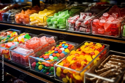 A nostalgic journey through a vintage candy store featuring a colorful variety of licorice candies photo