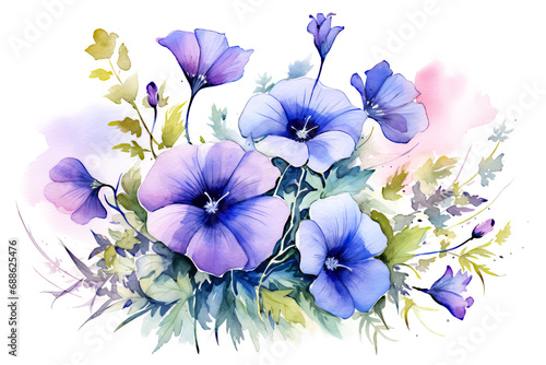 Watercolor Petunias Bouquet Arrangement Clipart © ChinnishaArts