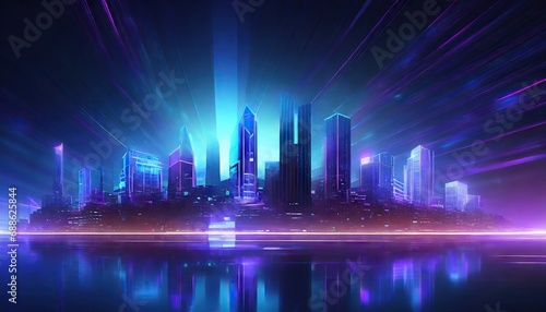 illustration urban architecture  cityscape with space and neon light effect. Modern hi-tech  science  futuristic technology concept. Abstract digital high tech city design