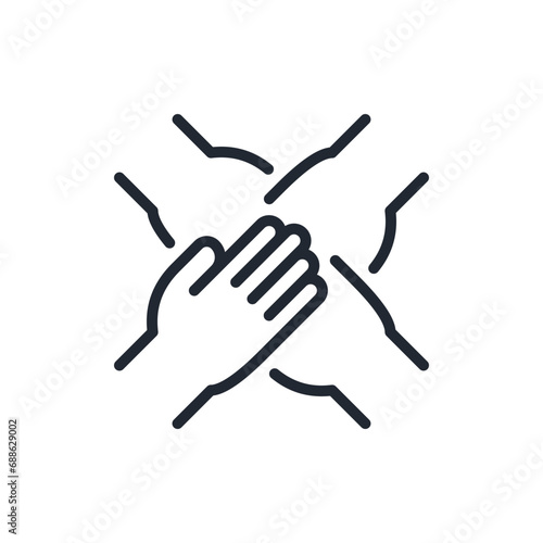Teamwork, unity, partnership editable stroke outline icon isolated on white background flat vector illustration. Pixel perfect. 64 x 64.