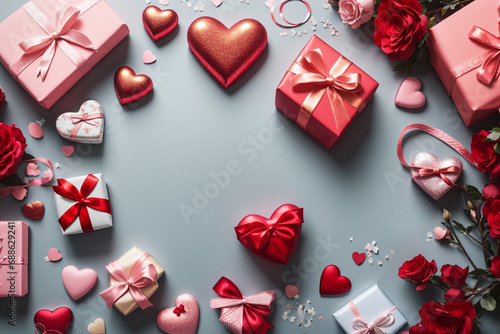 Valentine's Day festive background, flat lay.  © Linett