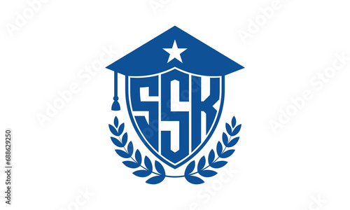 SSK three letter iconic academic logo design vector template. monogram, abstract, school, college, university, graduation cap symbol logo, shield, model, institute, educational, coaching canter, tech photo
