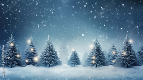 Winter Wonderland Celebration: Holiday Festive Background with Snowy Tree and Garland Lights