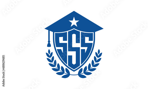 SSS three letter iconic academic logo design vector template. monogram, abstract, school, college, university, graduation cap symbol logo, shield, model, institute, educational, coaching canter, tech