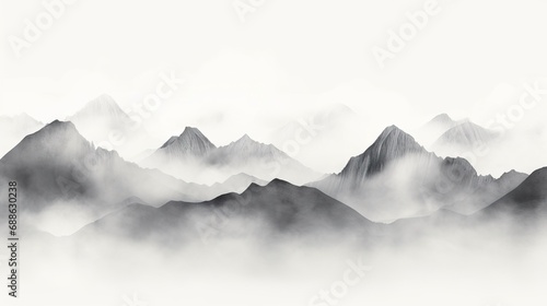 Horizontal mountain landscape with trees. Seamless mountains background. Outdoor and hiking concept. AI generated image