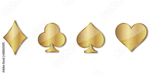 Set of golden playing card symbols: Diamonds, Hearts, Clubs, Spades
