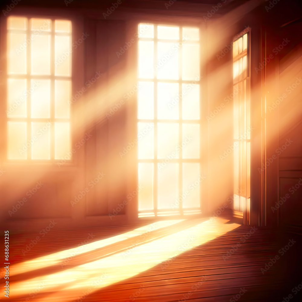 A room with windows in sunlight. A room with windows in sunlight.