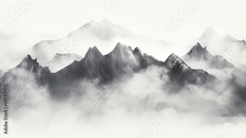 Horizontal mountain landscape with trees. Seamless mountains background. Outdoor and hiking concept. AI generated image © Or