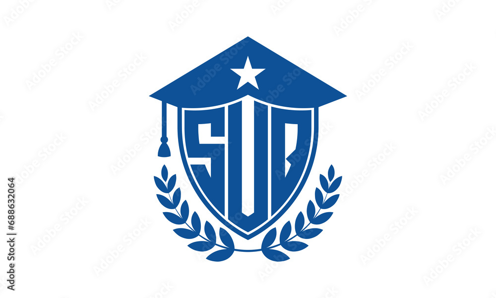 SUQ three letter iconic academic logo design vector template. monogram, abstract, school, college, university, graduation cap symbol logo, shield, model, institute, educational, coaching canter, tech SUQ three letter iconic academic logo design vector template. monogram, abstract, school, college, university, graduation cap symbol logo, shield, model, institute, educational, coaching canter, tech